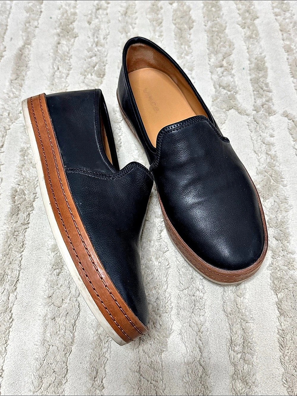 Vince Black Leather Slip-On Sneakers US 8M/EUR 38